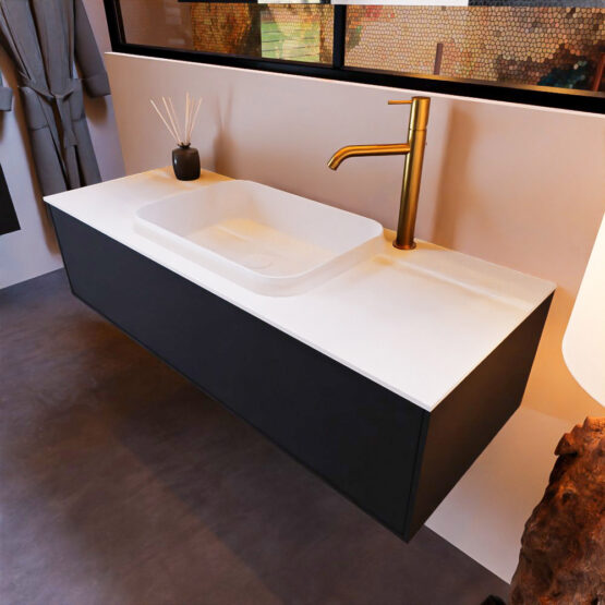 MONDIAZ ERIN 120cm mueble de baño color Urban 1 cajón. Lavabo RIDGE Centro 1 orificio color Talc.