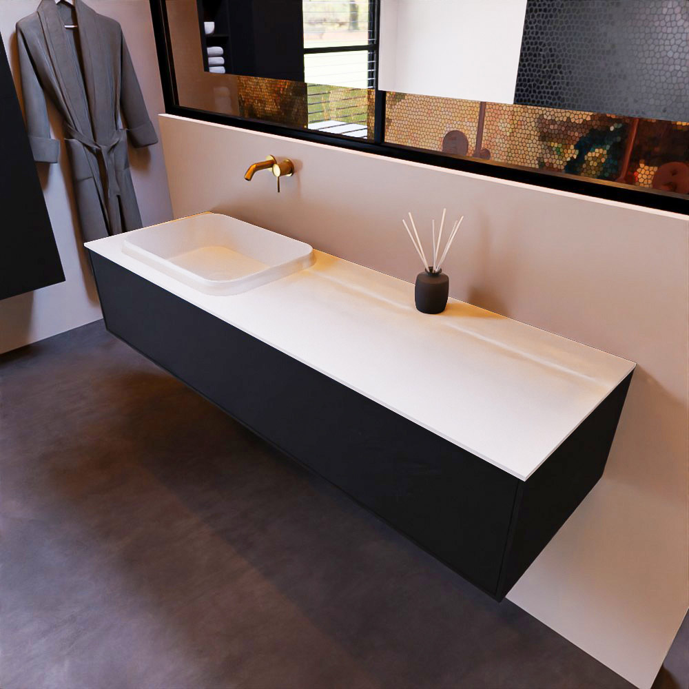 MONDIAZ ERIN 150cm mueble de baño color Urban 1 cajón. Lavabo RIDGE Izquierda sin orificio color Talc. 1 MONDIAZ ERIN 150cm mueble de baño color Urban 1 cajón. Lavabo RIDGE Izquierda sin orificio color Talc.