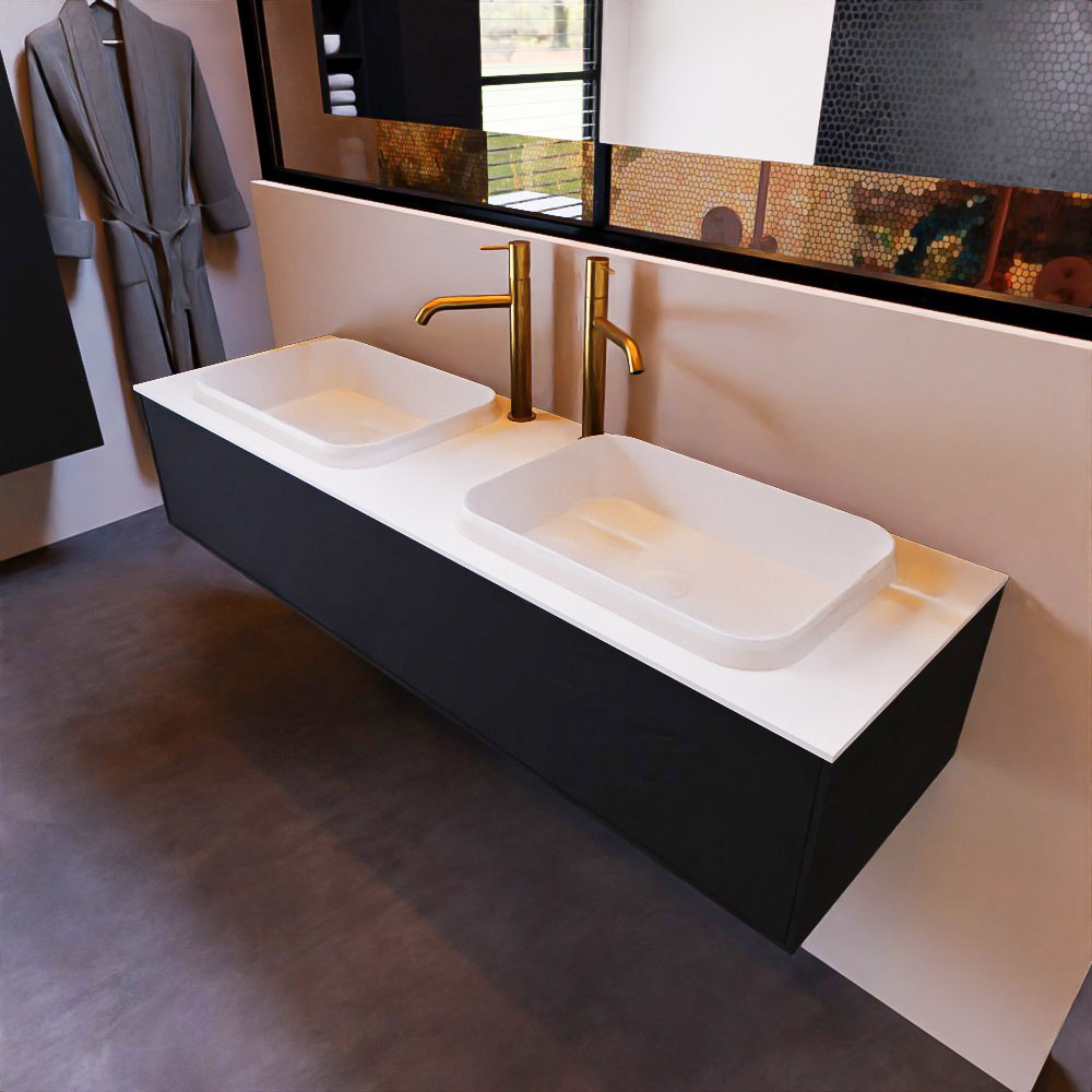 MONDIAZ ERIN 150cm mueble de baño color Urban 1 cajón. Lavabo RIDGE Doble 2 orificios color Talc. 1 MONDIAZ ERIN 150cm mueble de baño color Urban 1 cajón. Lavabo RIDGE Doble 2 orificios color Talc.