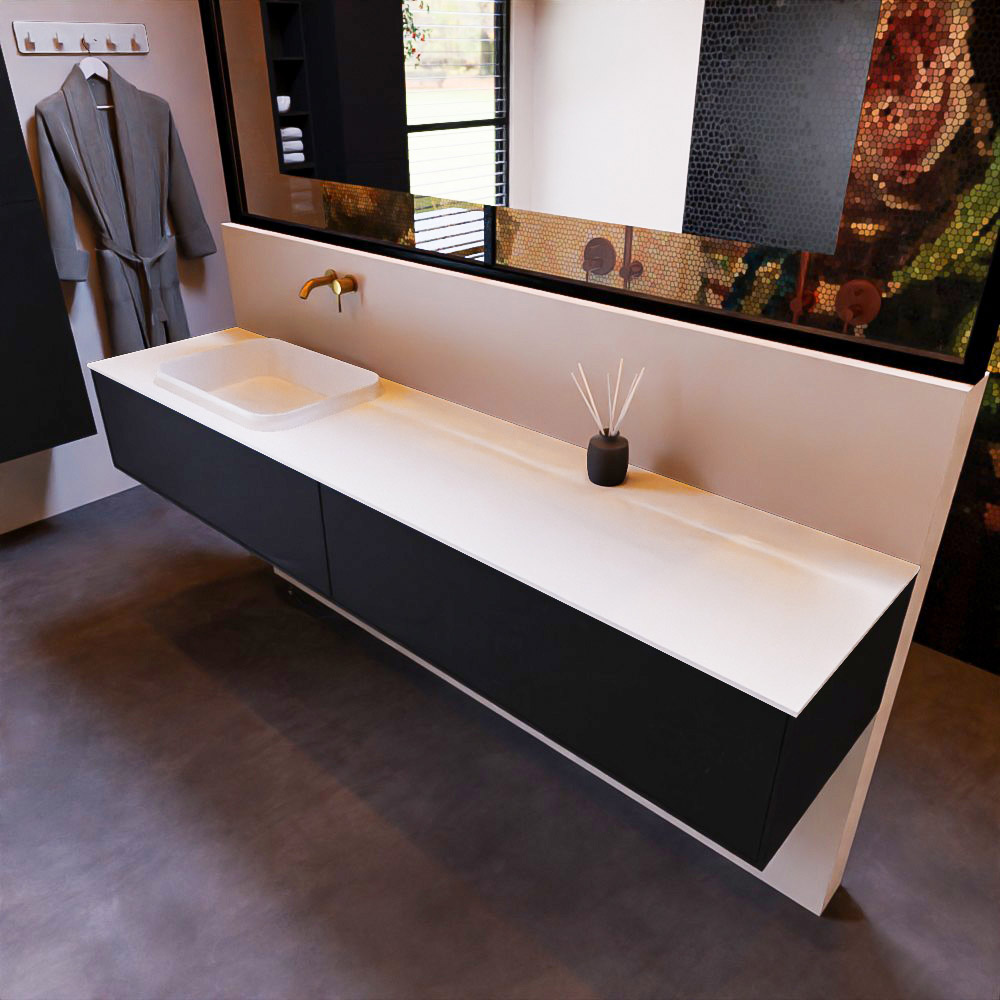 MONDIAZ ERIN 200cm mueble de baño color Urban 2 cajones. Lavabo RIDGE Izquierda sin orificio color Talc. 1 MONDIAZ ERIN 200cm mueble de baño color Urban 2 cajones. Lavabo RIDGE Izquierda sin orificio color Talc.