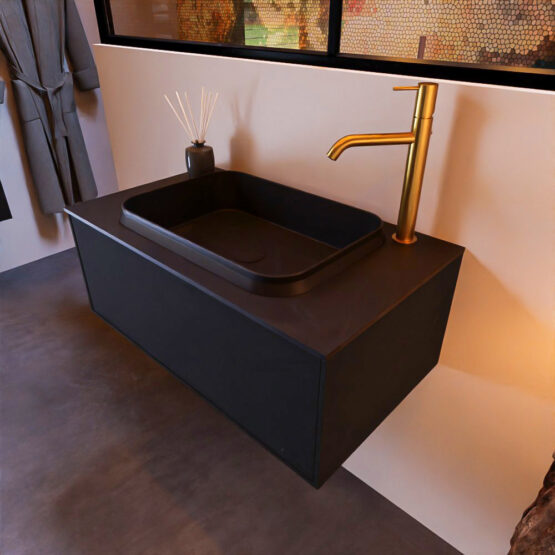 MONDIAZ ERIN 80cm mueble de baño color Urban 1 cajón. Lavabo RIDGE Centro 1 orificio color Urban.