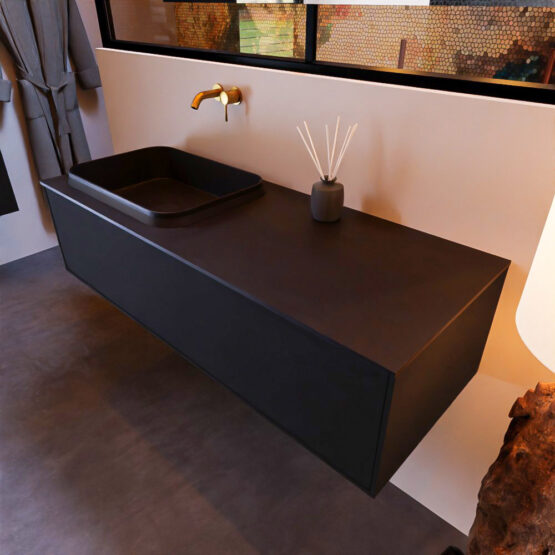 MONDIAZ ERIN 120cm mueble de baño color Urban 1 cajón. Lavabo RIDGE Izquierda sin orificio color Urban.