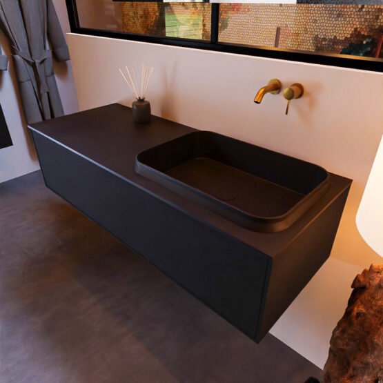 MONDIAZ ERIN 120cm mueble de baño color Urban 1 cajón. Lavabo RIDGE Derecho sin orificio color Urban.