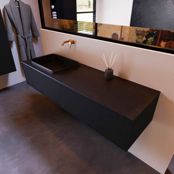 MONDIAZ ERIN 150cm mueble de baño color Urban 1 cajón. Lavabo RIDGE Izquierda sin orificio color Urban.