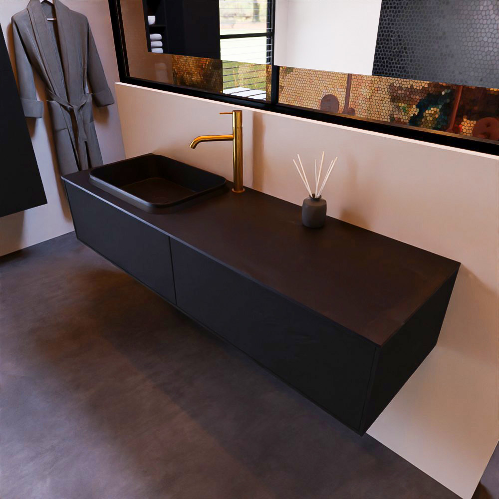 MONDIAZ ERIN 150cm mueble de baño color Urban 2 cajones. Lavabo RIDGE Izquierda 1 orificio color Urban. 1 MONDIAZ ERIN 150cm mueble de baño color Urban 2 cajones. Lavabo RIDGE Izquierda 1 orificio color Urban.