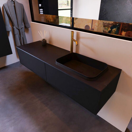 MONDIAZ ERIN 150cm mueble de baño color Urban 2 cajones. Lavabo RIDGE Derecho 1 orificio color Urban.