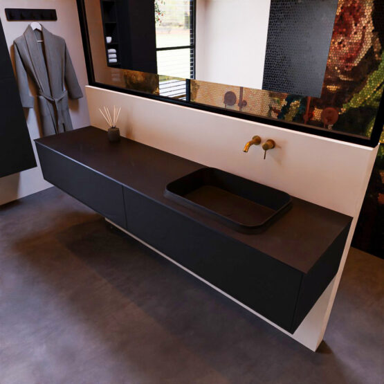 MONDIAZ ERIN 200cm mueble de baño color Urban 2 cajones. Lavabo RIDGE Derecho sin orificio color Urban.