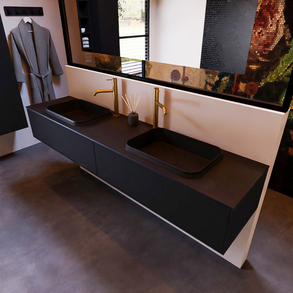 MONDIAZ ERIN 200cm mueble de baño color Urban 2 cajones. Lavabo RIDGE Doble 2 orificios color Urban. 1 MONDIAZ ERIN 200cm mueble de baño color Urban 2 cajones. Lavabo RIDGE Doble 2 orificios color Urban.