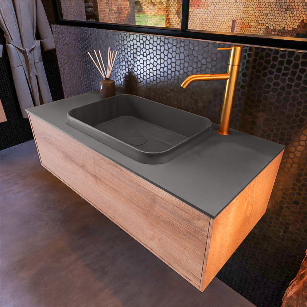 MONDIAZ ERIN 100cm mueble de baño color Washed Oak 1 cajón. Lavabo RIDGE Centro 1 orificio color Dark Grey. 1 MONDIAZ ERIN 100cm mueble de baño color Washed Oak 1 cajón. Lavabo RIDGE Centro 1 orificio color Dark Grey.