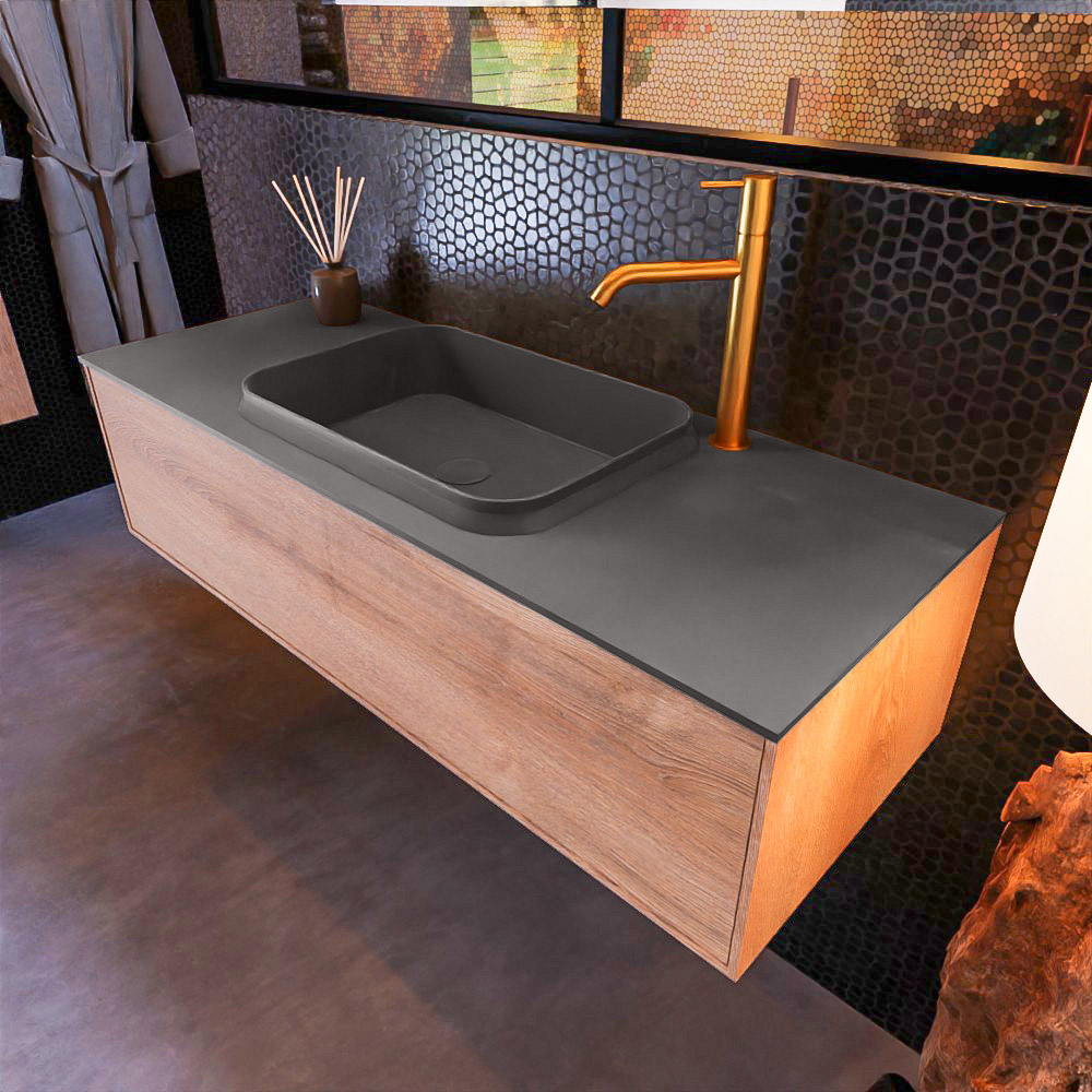 MONDIAZ ERIN 120cm mueble de baño color Washed Oak 1 cajón. Lavabo RIDGE Centro 1 orificio color Dark Grey. 1 MONDIAZ ERIN 120cm mueble de baño color Washed Oak 1 cajón. Lavabo RIDGE Centro 1 orificio color Dark Grey.