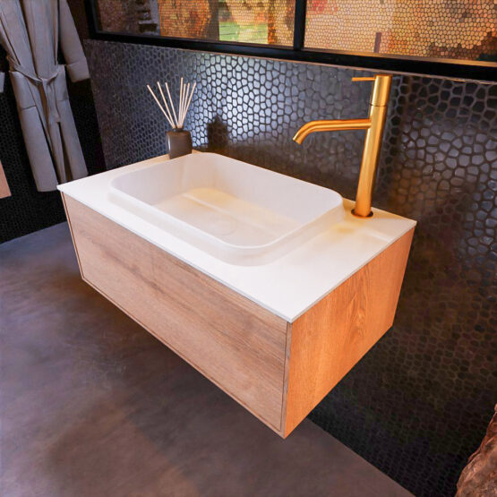 MONDIAZ ERIN 80cm mueble de baño color Washed Oak 1 cajón. Lavabo RIDGE Centro 1 orificio color Talc.