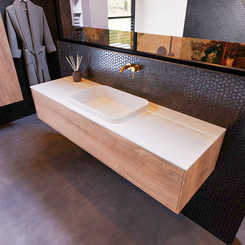MONDIAZ ERIN 150cm mueble de baño color Washed Oak 1 cajón. Lavabo RIDGE Centro sin orificio color Talc. 1 MONDIAZ ERIN 150cm mueble de baño color Washed Oak 1 cajón. Lavabo RIDGE Centro sin orificio color Talc.