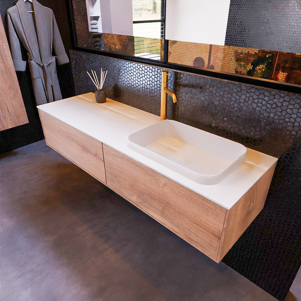 MONDIAZ ERIN 150cm mueble de baño color Washed Oak 2 cajones. Lavabo RIDGE Derecho 1 orificio color Talc. 1 MONDIAZ ERIN 150cm mueble de baño color Washed Oak 2 cajones. Lavabo RIDGE Derecho 1 orificio color Talc.