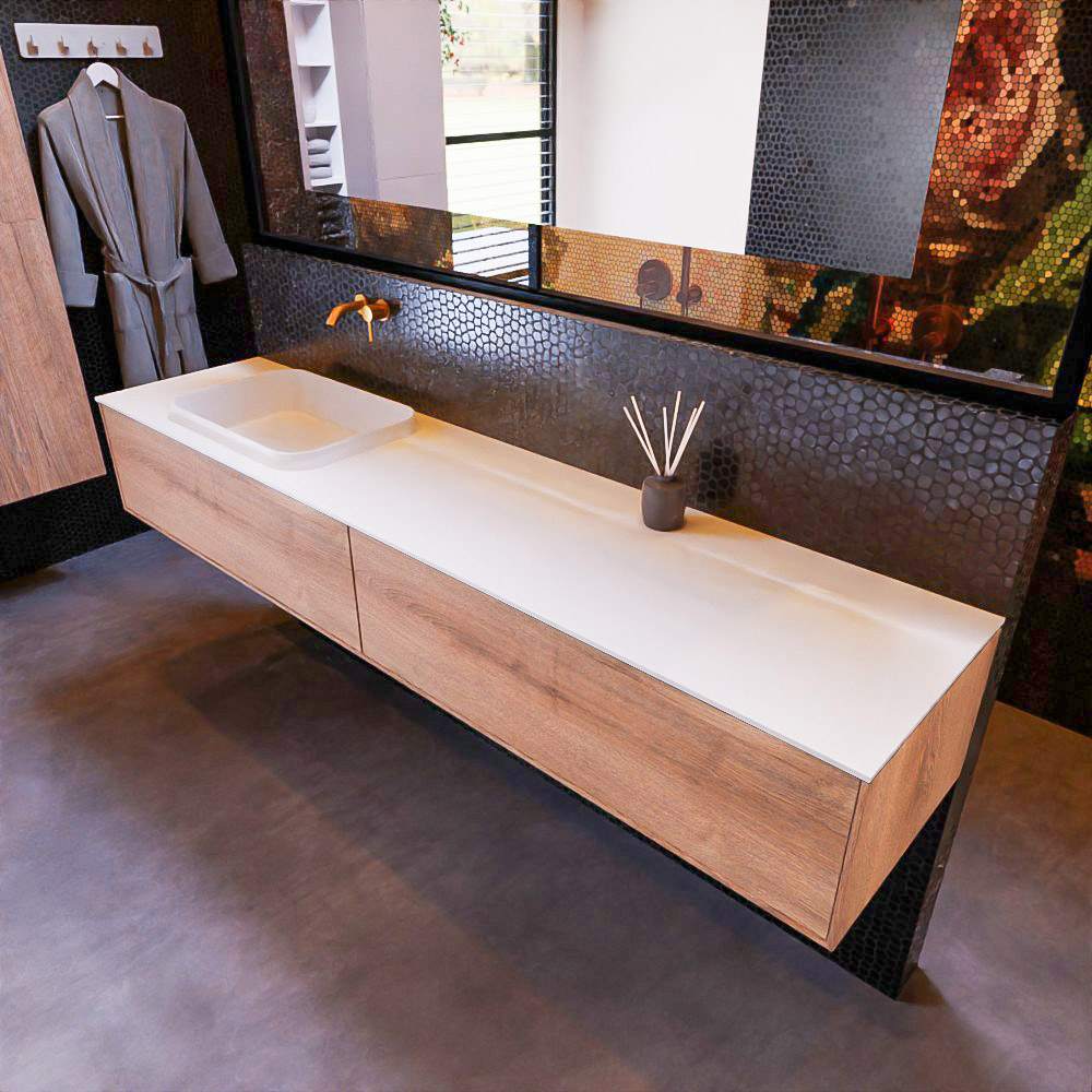 MONDIAZ ERIN 200cm mueble de baño color Washed Oak 2 cajones. Lavabo RIDGE Izquierda sin orificio color Talc. 1 MONDIAZ ERIN 200cm mueble de baño color Washed Oak 2 cajones. Lavabo RIDGE Izquierda sin orificio color Talc.