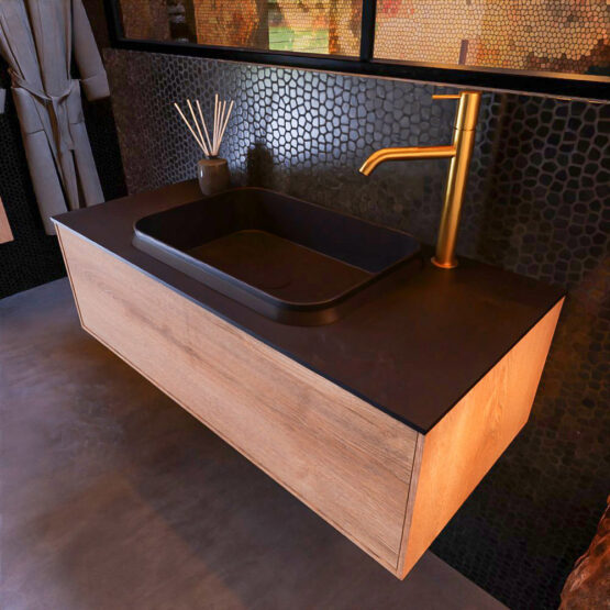 MONDIAZ ERIN 100cm mueble de baño color Washed Oak 1 cajón. Lavabo RIDGE Centro 1 orificio color Urban.