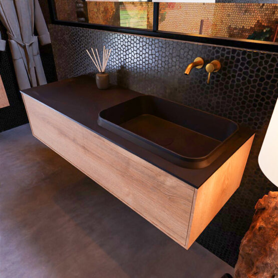 MONDIAZ ERIN 120cm mueble de baño color Washed Oak 1 cajón. Lavabo RIDGE Derecho sin orificio color Urban.