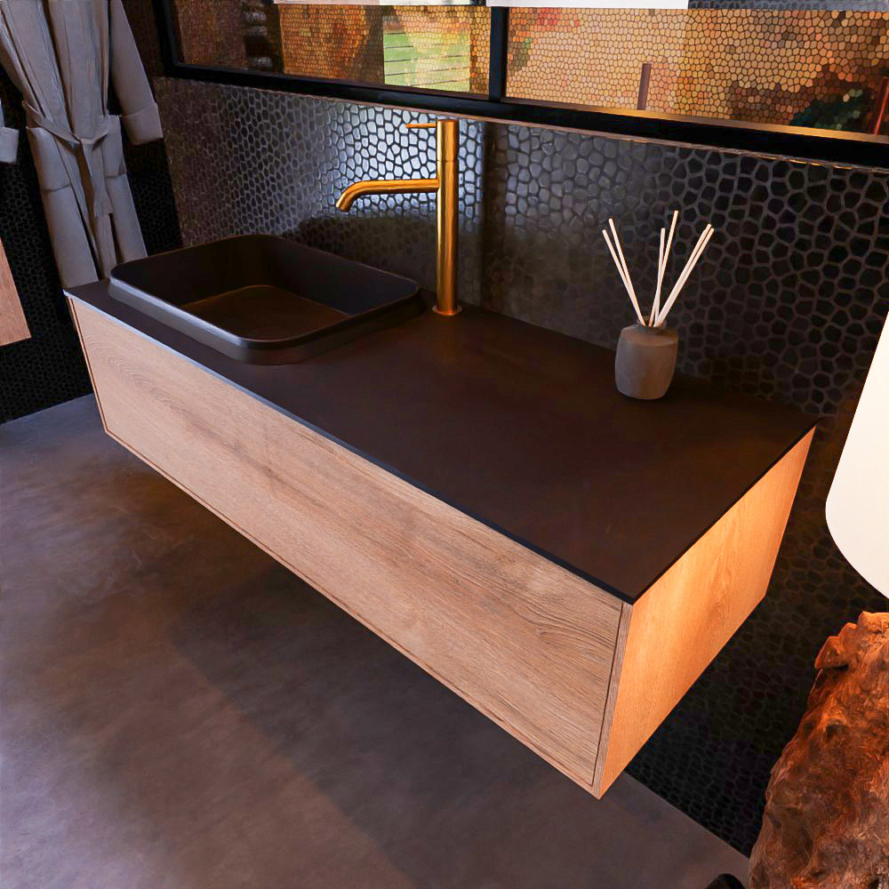 MONDIAZ ERIN 120cm mueble de baño color Washed Oak 1 cajón. Lavabo RIDGE Izquierda 1 orificio color Urban. 1 MONDIAZ ERIN 120cm mueble de baño color Washed Oak 1 cajón. Lavabo RIDGE Izquierda 1 orificio color Urban.