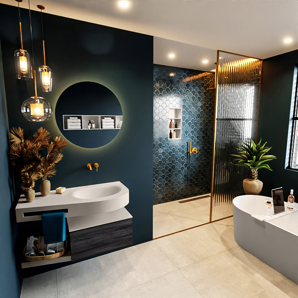 MONDIAZ RIVA 100cm mueble de baño / estante color Antracite con 1 cajón. Lavabo DULCET Derecho sin orificio, color Linen. 1 MONDIAZ RIVA 100cm mueble de baño / estante color Antracite con 1 cajón. Lavabo DULCET Derecho sin orificio