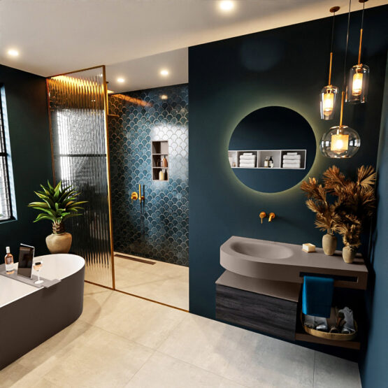 MONDIAZ RIVA 100cm mueble de baño / estante color Antracite con 1 cajón. Lavabo DULCET Izquierda sin orificio