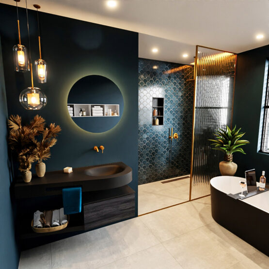 MONDIAZ RIVA 120cm mueble de baño / estante color Antracite con 1 cajón. Lavabo DULCET Derecho sin orificio