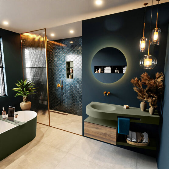 MONDIAZ RIVA 120cm mueble de baño / estante color Dark Brown Grey con 1 cajón. Lavabo DULCET Izquierda sin orificio