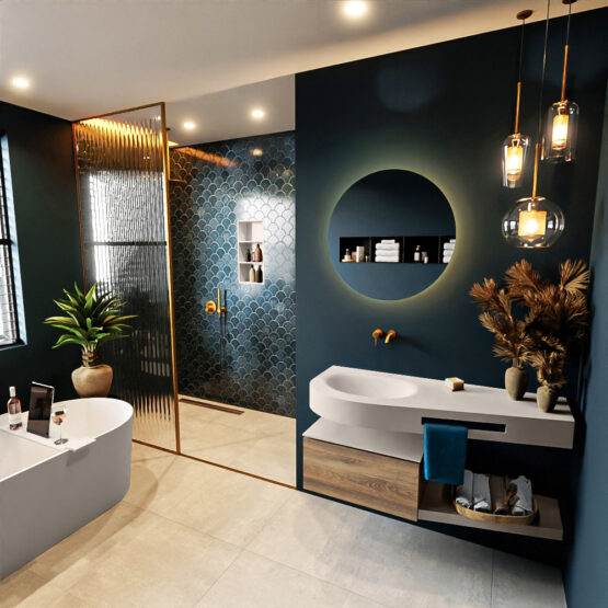 MONDIAZ RIVA 120cm mueble de baño / estante color Dark Brown Grey con 1 cajón. Lavabo DULCET Izquierda sin orificio