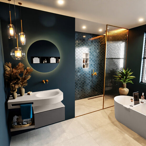 MONDIAZ RIVA 100cm mueble de baño / estante color Dark Grey con 1 cajón. Lavabo DULCET Derecho sin orificio