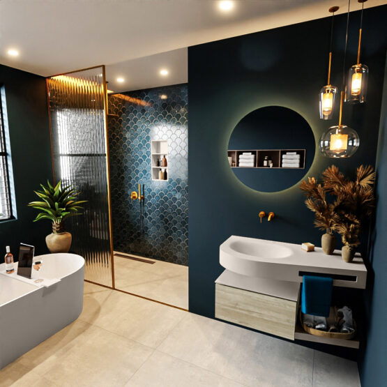 MONDIAZ RIVA 100cm mueble de baño / estante color Light Brown Grey con 1 cajón. Lavabo DULCET Izquierda sin orificio