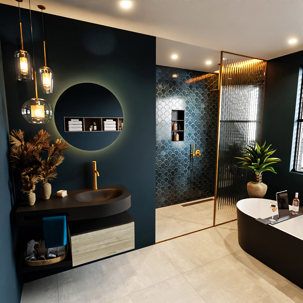 MONDIAZ RIVA 100cm mueble de baño / estante color Light Brown Grey con 1 cajón. Lavabo DULCET Derecho 1 orificio, color Urban. 1 MONDIAZ RIVA 100cm mueble de baño / estante color Light Brown Grey con 1 cajón. Lavabo DULCET Derecho 1 orificio