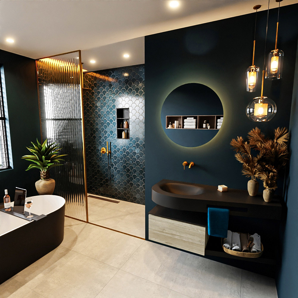 MONDIAZ RIVA 120cm mueble de baño / estante color Light Brown Grey con 1 cajón. Lavabo DULCET Izquierda sin orificio