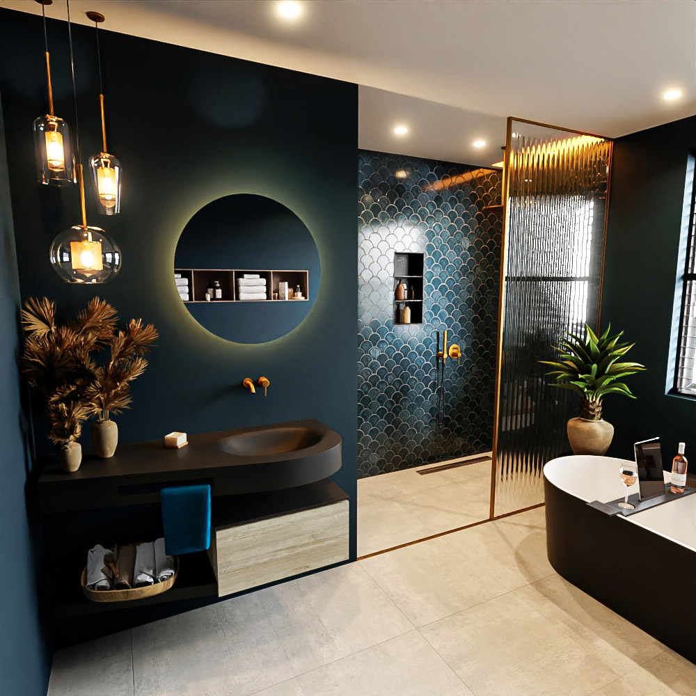MONDIAZ RIVA 120cm mueble de baño / estante color Light Brown Grey con 1 cajón. Lavabo DULCET Derecho sin orificio