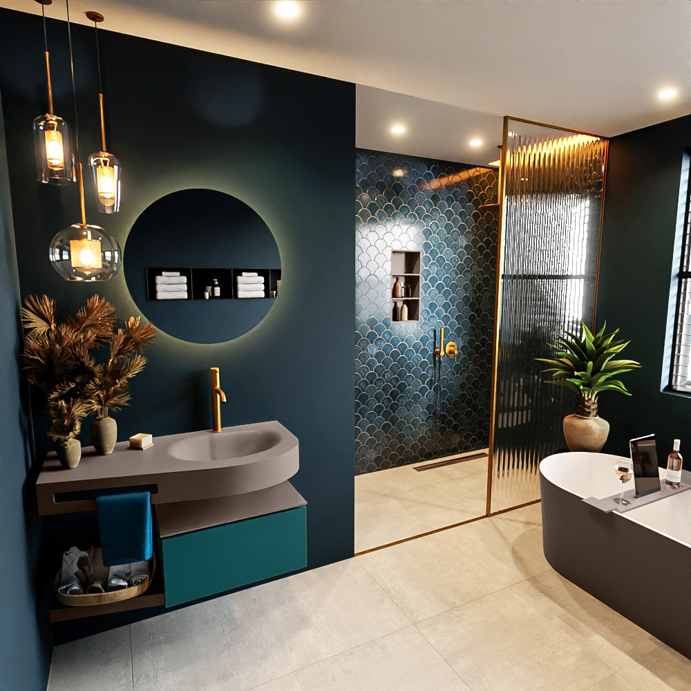 MONDIAZ RIVA 100cm mueble de baño / estante color Smag con 1 cajón. Lavabo DULCET Derecho 1 orificio, color Smoke. 1 MONDIAZ RIVA 100cm mueble de baño / estante color Smag con 1 cajón. Lavabo DULCET Derecho 1 orificio