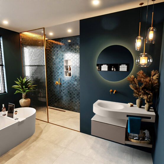 MONDIAZ RIVA 100cm mueble de baño / estante color Smoke con 1 cajón. Lavabo DULCET Izquierda sin orificio