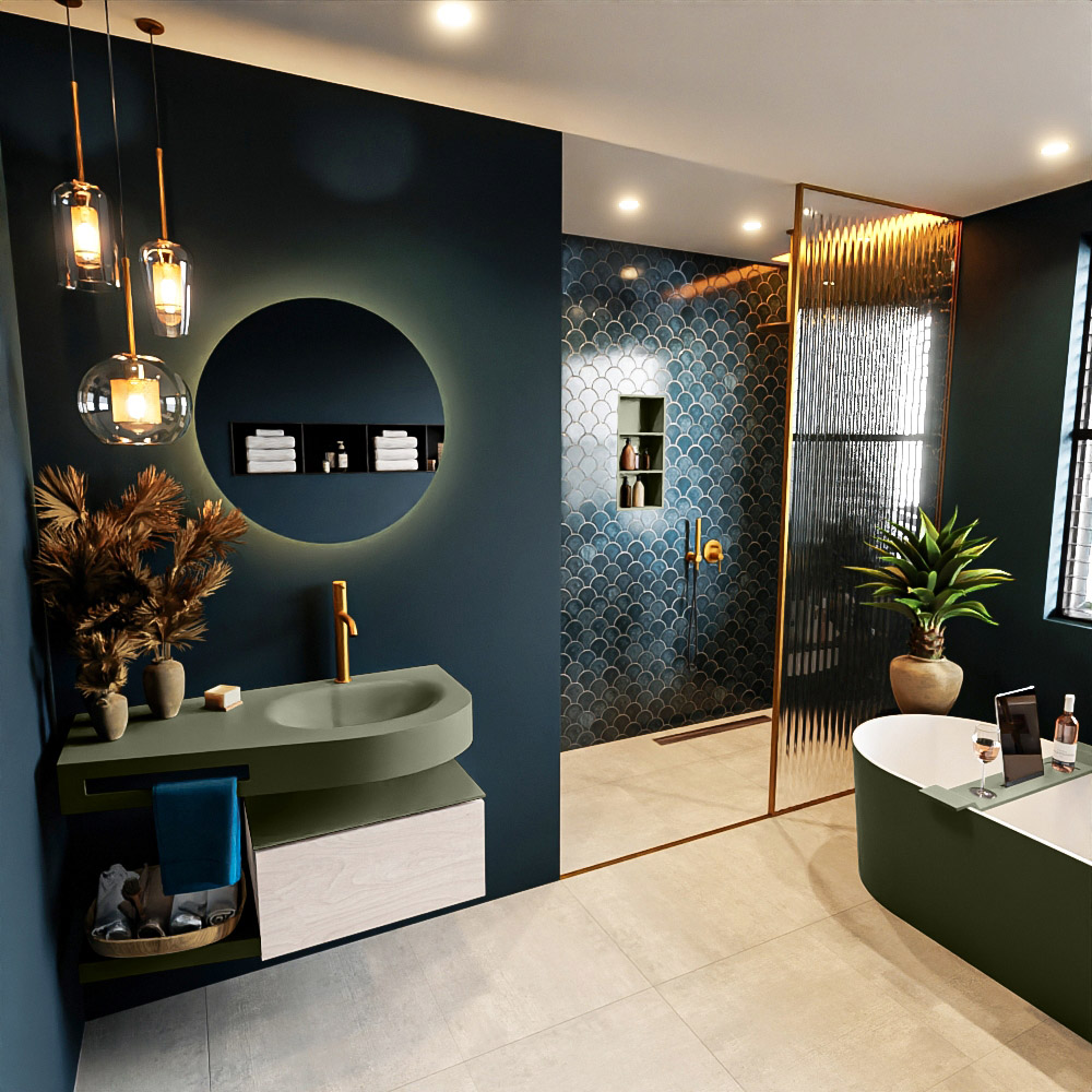 MONDIAZ RIVA 100cm mueble de baño / estante color Underlayment con 1 cajón. Lavabo DULCET Derecho 1 orificio, color Army. 1 MONDIAZ RIVA 100cm mueble de baño / estante color Underlayment con 1 cajón. Lavabo DULCET Derecho 1 orificio