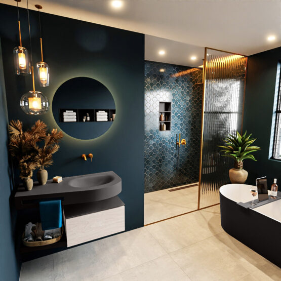 MONDIAZ RIVA 100cm mueble de baño / estante color Underlayment con 1 cajón. Lavabo DULCET Derecho sin orificio