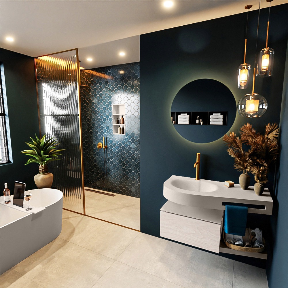 MONDIAZ RIVA 100cm mueble de baño / estante color Underlayment con 1 cajón. Lavabo DULCET Izquierda 1 orificio, color Linen. 1 MONDIAZ RIVA 100cm mueble de baño / estante color Underlayment con 1 cajón. Lavabo DULCET Izquierda 1 orificio