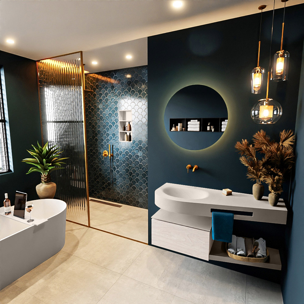 MONDIAZ RIVA 120cm mueble de baño / estante color Underlayment con 1 cajón. Lavabo DULCET Izquierda sin orificio, color Linen. 1 MONDIAZ RIVA 120cm mueble de baño / estante color Underlayment con 1 cajón. Lavabo DULCET Izquierda sin orificio