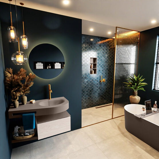 MONDIAZ RIVA 100cm mueble de baño / estante color Underlayment con 1 cajón. Lavabo DULCET Derecho 1 orificio