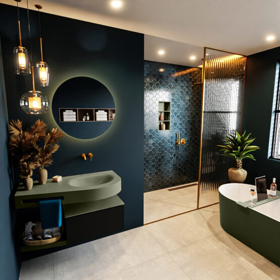 MONDIAZ RIVA 100cm mueble de baño / estante color Urban con 1 cajón. Lavabo DULCET Derecho sin orificio