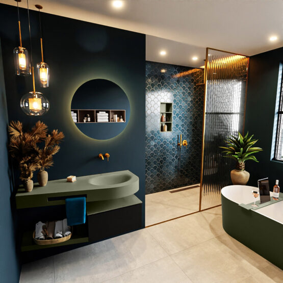 MONDIAZ RIVA 120cm mueble de baño / estante color Urban con 1 cajón. Lavabo DULCET Derecho sin orificio