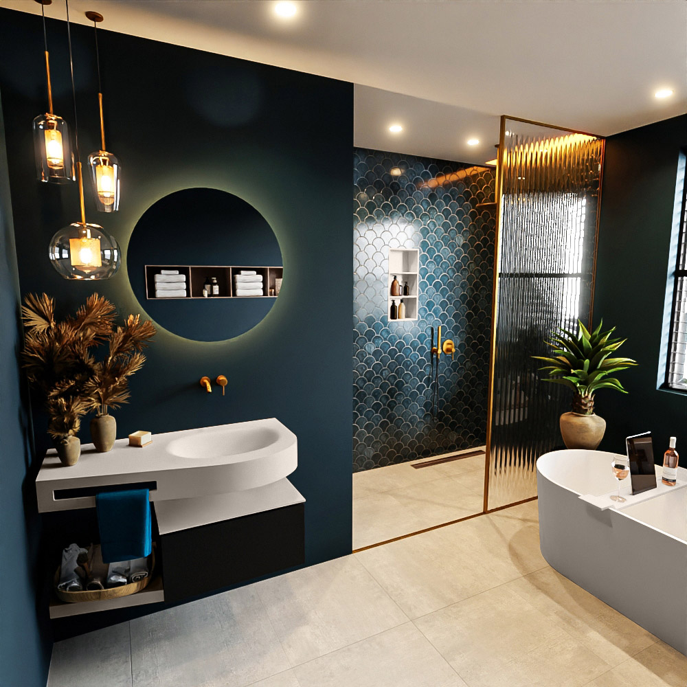MONDIAZ RIVA 100cm mueble de baño / estante color Urban con 1 cajón. Lavabo DULCET Derecho sin orificio, color Linen. 1 MONDIAZ RIVA 100cm mueble de baño / estante color Urban con 1 cajón. Lavabo DULCET Derecho sin orificio