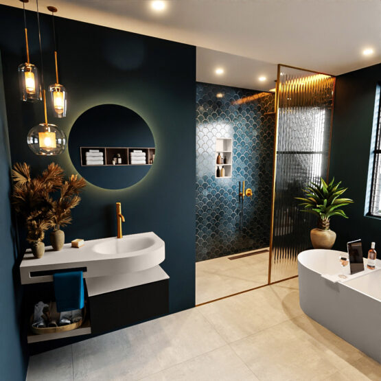 MONDIAZ RIVA 100cm mueble de baño / estante color Urban con 1 cajón. Lavabo DULCET Derecho 1 orificio