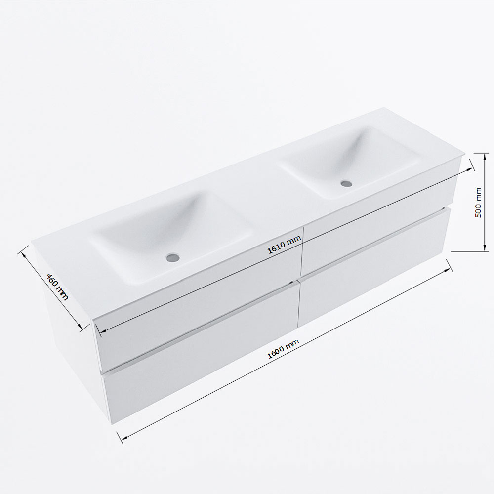 MONDIAZ VICA 160cm mueble de baño Urban 4 cajones. Lavabo CLOUD Doble sin orificio, color Talc. 8 MONDIAZ VICA 160cm mueble de baño Urban 4 cajones. Lavabo CLOUD Doble sin orificio, color Talc. - Imagen 8