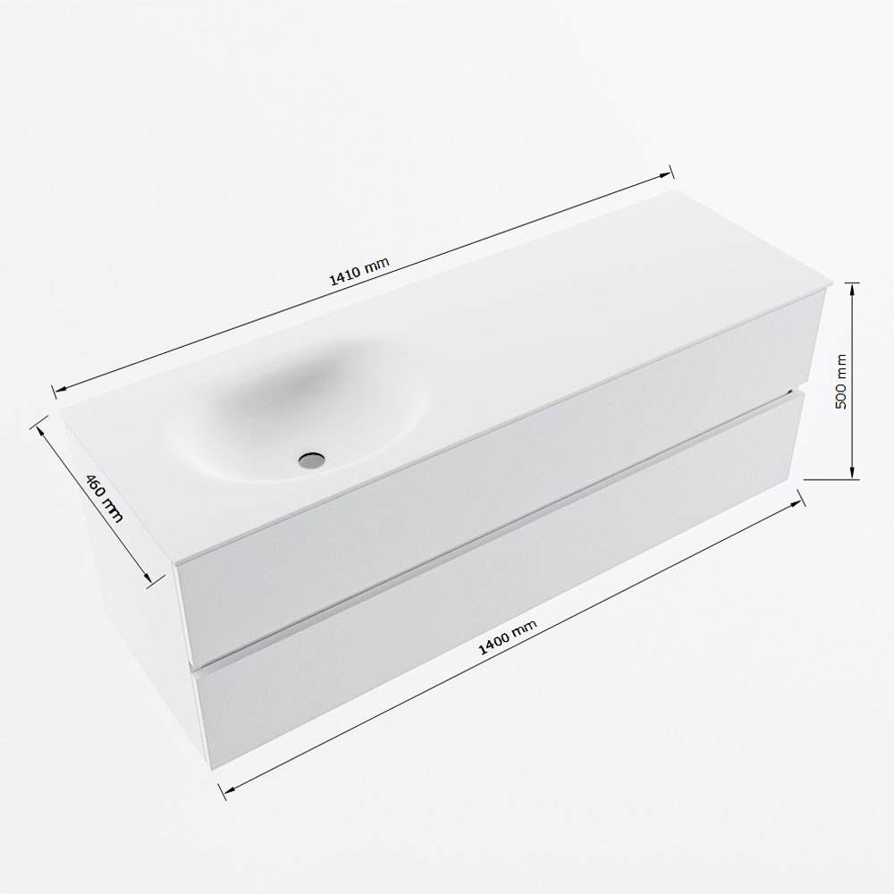 MONDIAZ VICA 140cm mueble de baño Cale 2 cajones. Lavabo MOON Izquierda sin orificio, color Talc. 8 MONDIAZ VICA 140cm mueble de baño Cale 2 cajones. Lavabo MOON Izquierda sin orificio, color Talc. - Imagen 8