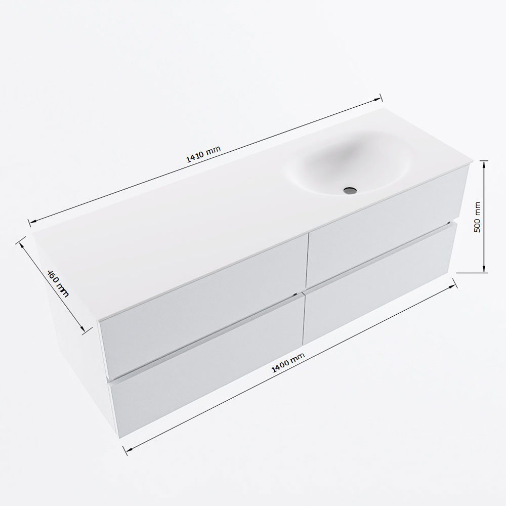 MONDIAZ VICA 140cm mueble de baño Fire 4 cajones. Lavabo MOON Derecho sin orificio, color Talc. 8 MONDIAZ VICA 140cm mueble de baño Fire 4 cajones. Lavabo MOON Derecho sin orificio, color Talc. - Imagen 8