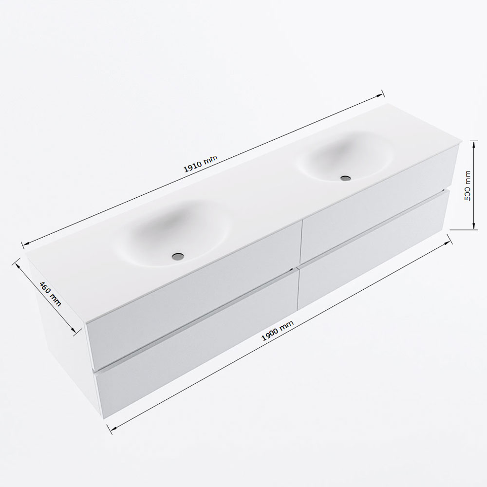 MONDIAZ VICA 190cm mueble de baño Greey 4 cajones. Lavabo MOON Doble sin orificio, color Talc. 8 MONDIAZ VICA 190cm mueble de baño Greey 4 cajones. Lavabo MOON Doble sin orificio, color Talc. - Imagen 8