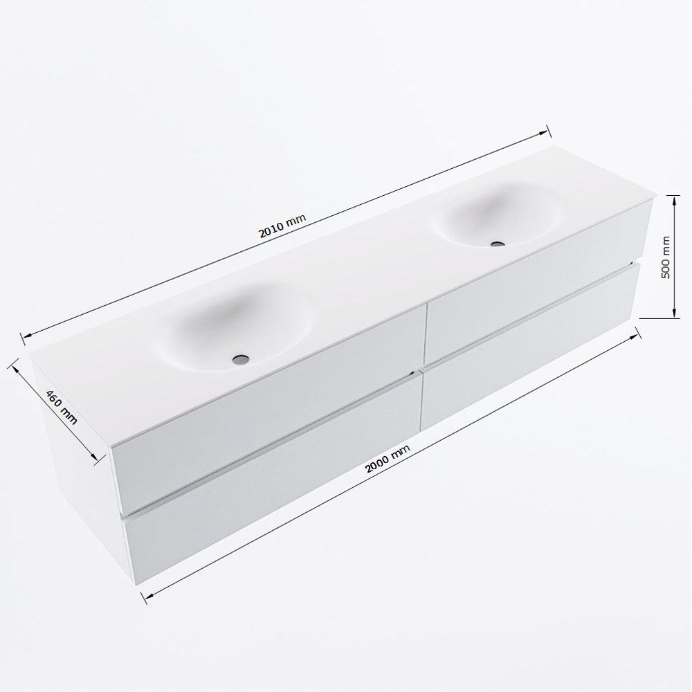 MONDIAZ VICA 200cm mueble de baño Antracite 4 cajones. Lavabo MOON Doble sin orificio, color Talc. 6 MONDIAZ VICA 200cm mueble de baño Antracite 4 cajones. Lavabo MOON Doble sin orificio, color Talc. - Imagen 6