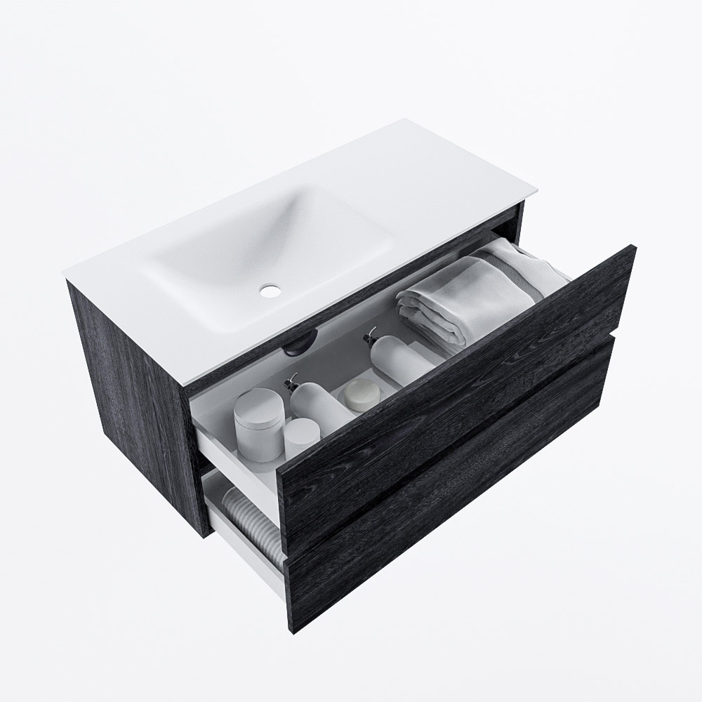 MONDIAZ VICA 100cm mueble de baño Antracite 2 cajones. Lavabo CLOUD Izquierda 1 orificio, color Talc. 7 MONDIAZ VICA 100cm mueble de baño Antracite 2 cajones. Lavabo CLOUD Izquierda 1 orificio, color Talc. - Imagen 7