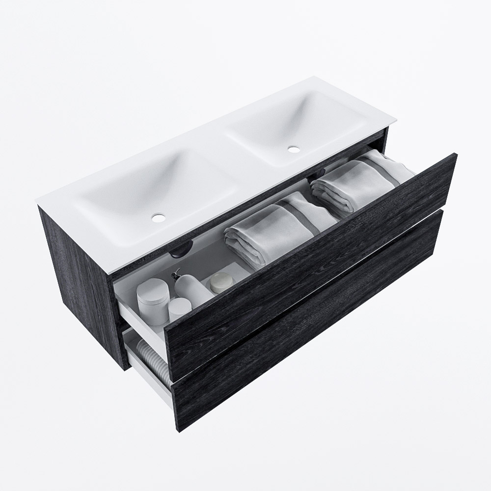 MONDIAZ VICA 130cm mueble de baño Antracite 2 cajones. Lavabo CLOUD Doble 2 orificios, color Talc. 7 MONDIAZ VICA 130cm mueble de baño Antracite 2 cajones. Lavabo CLOUD Doble 2 orificios, color Talc. - Imagen 7