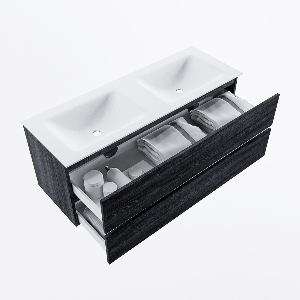 MONDIAZ VICA 130cm mueble de baño Antracite 2 cajones. Lavabo CLOUD Doble sin orificio, color Talc. 7 MONDIAZ VICA 130cm mueble de baño Antracite 2 cajones. Lavabo CLOUD Doble sin orificio, color Talc. - Imagen 7